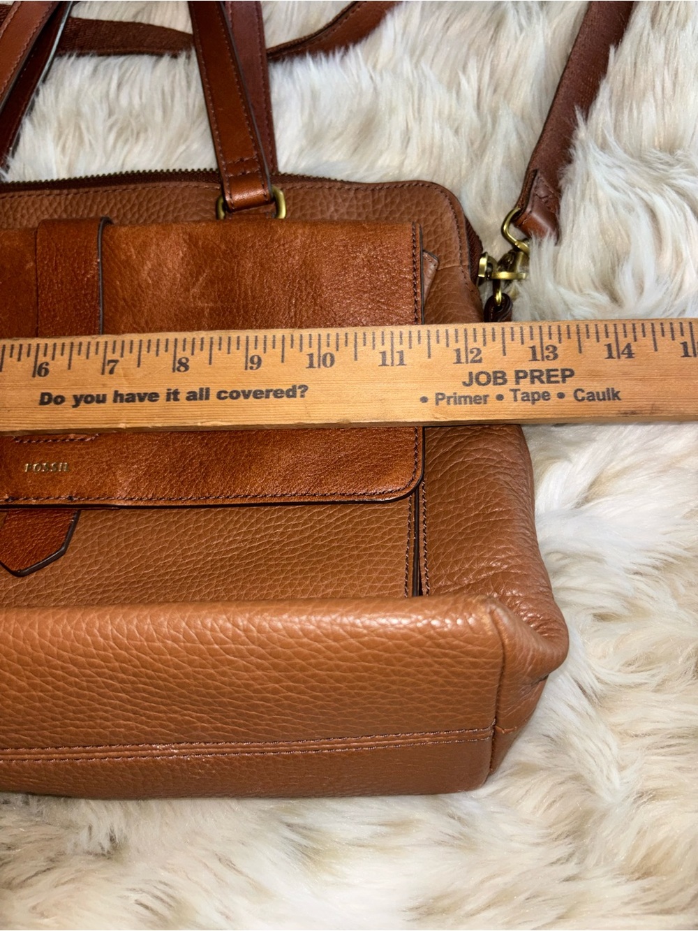 Fossil Tan/Brown Leather Satchel with Front Pocket - Picture 5 of 7